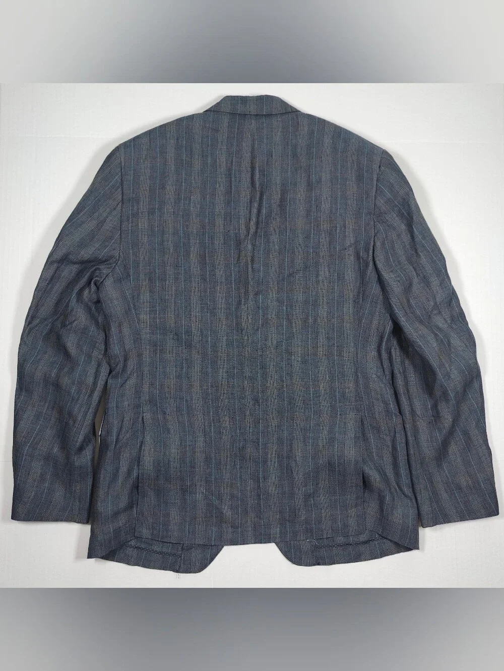 Bianco Brioni Mens Blue Grey 100% Linen Plaid Blazer Size 40R Made In Italy